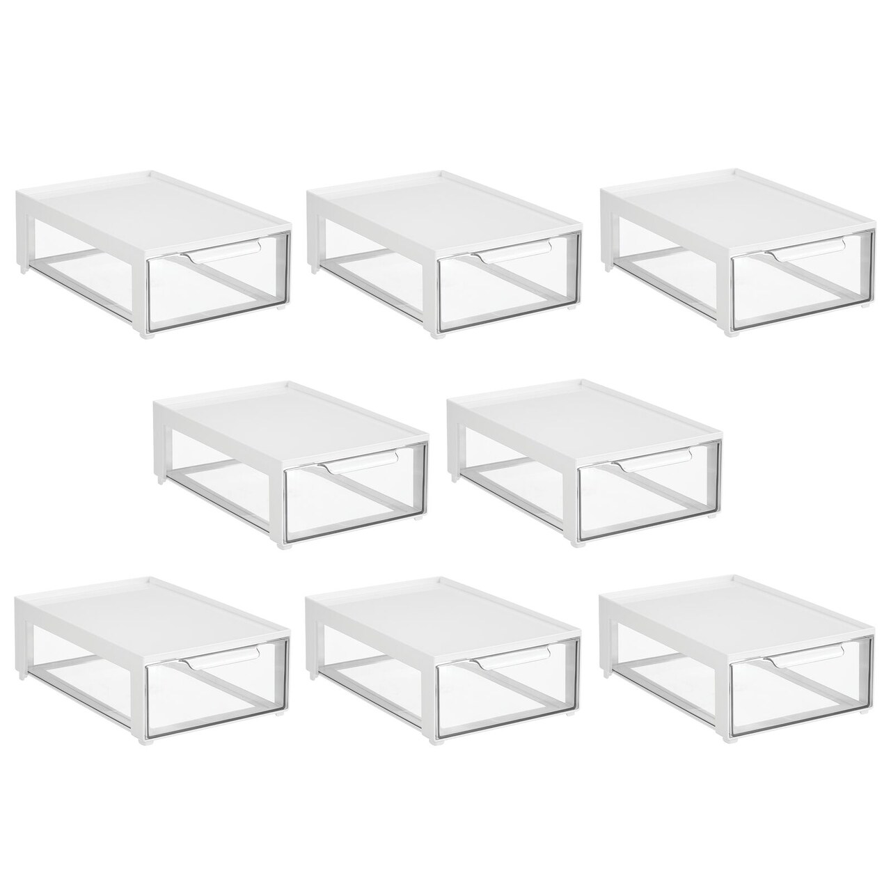mDesign Plastic Office Storage Stack Organizer with Drawer, 8 Pack, White/Clear